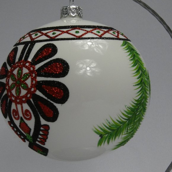 "POLISH GALLERY" Polish Folk Art Christmas Ornament Hand Made Glass Ball 5 In - Picture 3 of 6